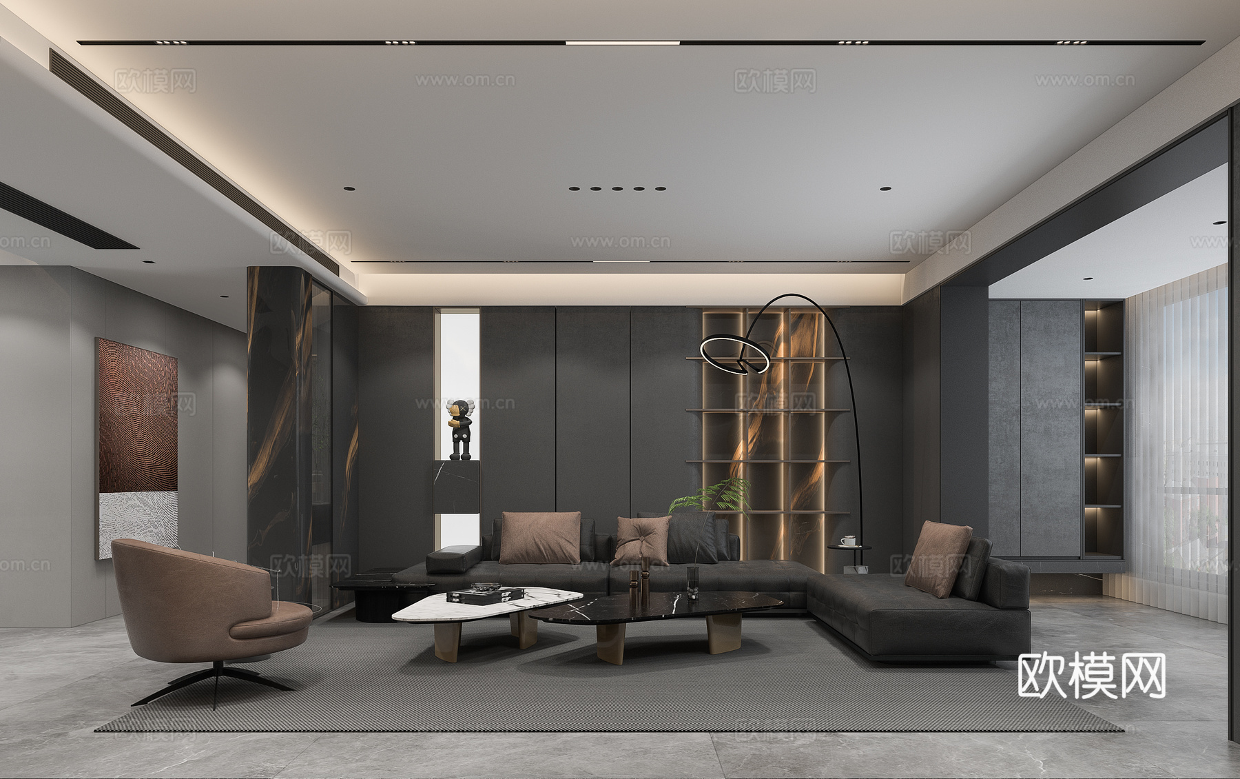 现代客餐厅家具3d模型下载（渲染图3）