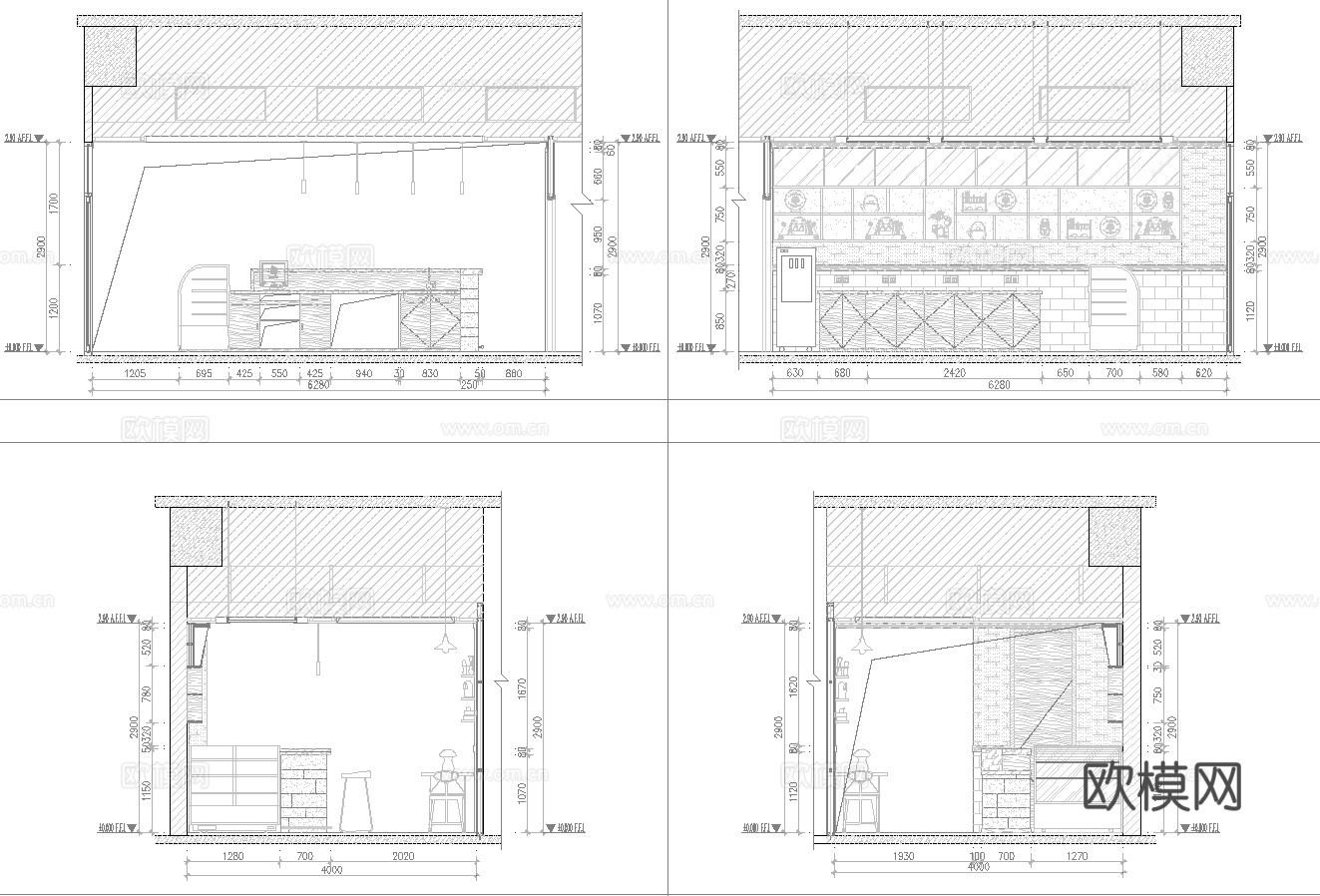 奶茶店 咖啡店 最新全套施工图合集cad施工图
