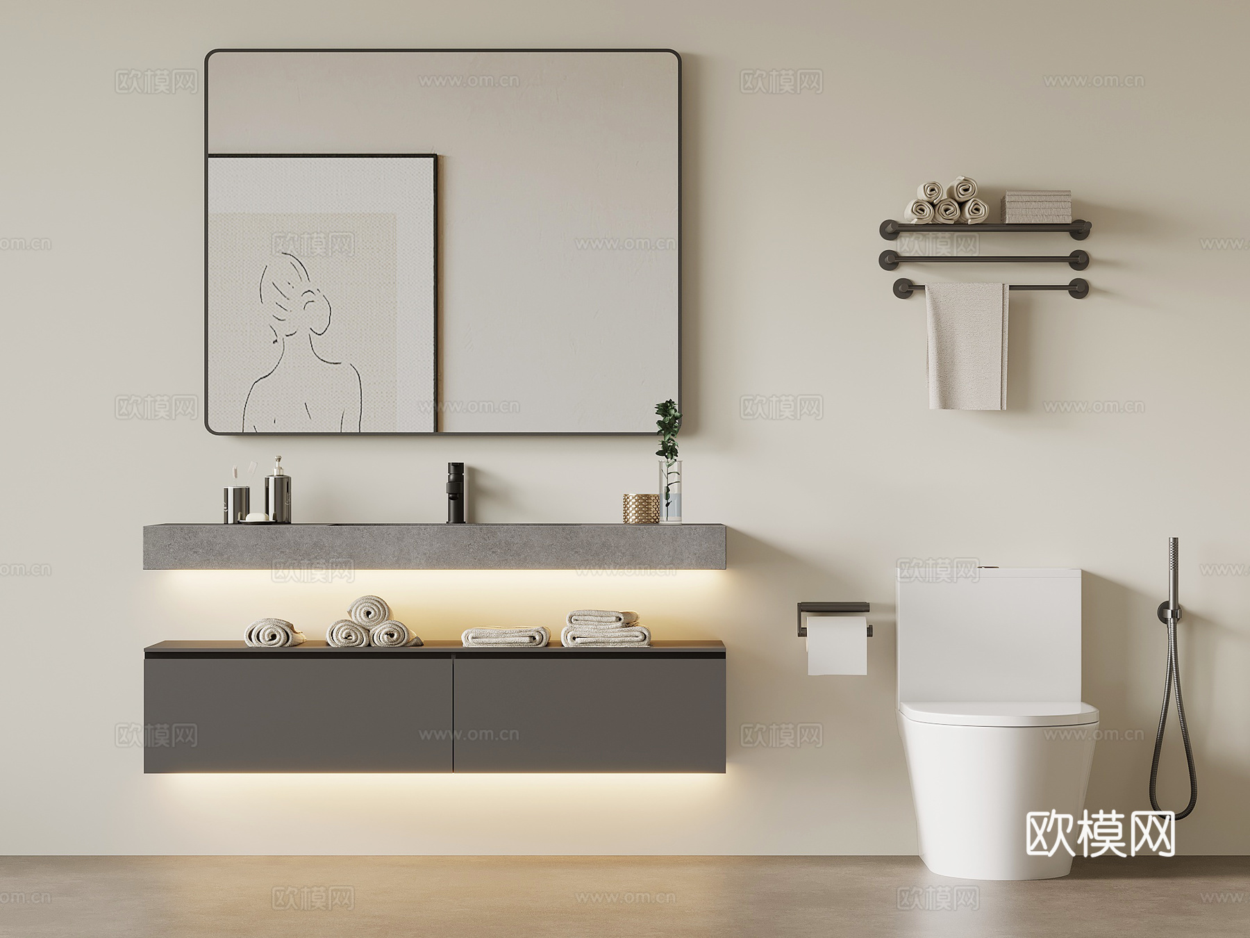 现代简约浴室柜 洗手台su模型