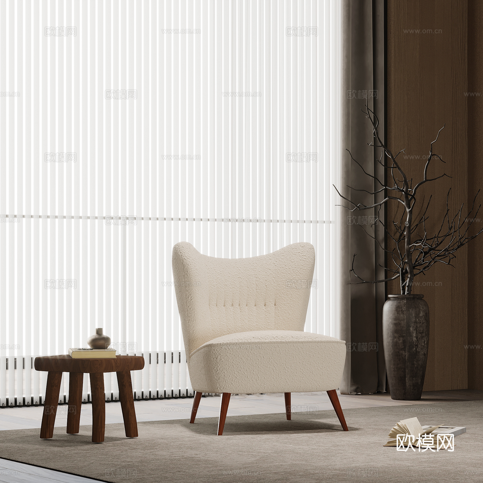 中古风休闲椅 边几su模型