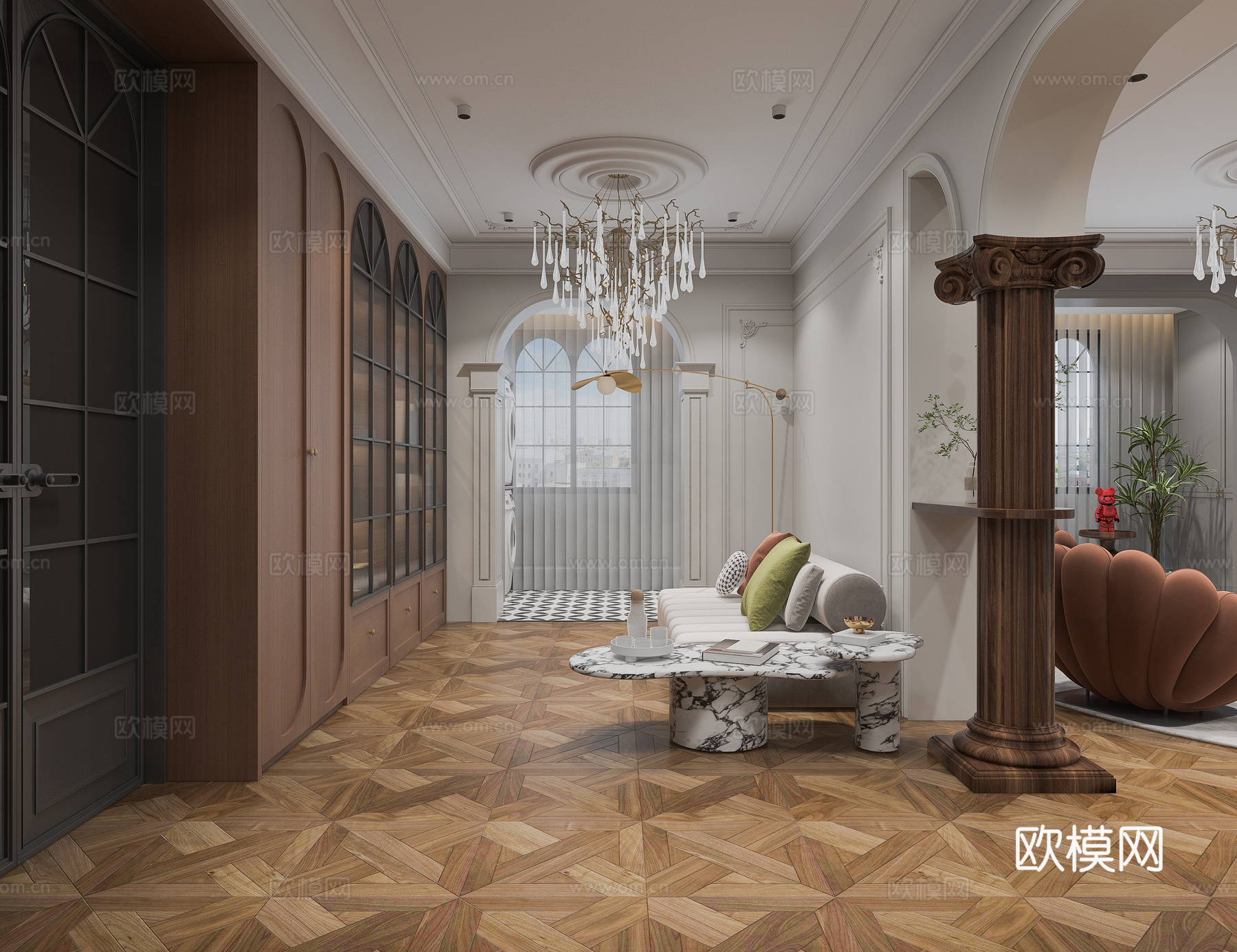 法式客厅厨房书房3d模型下载（渲染图4）