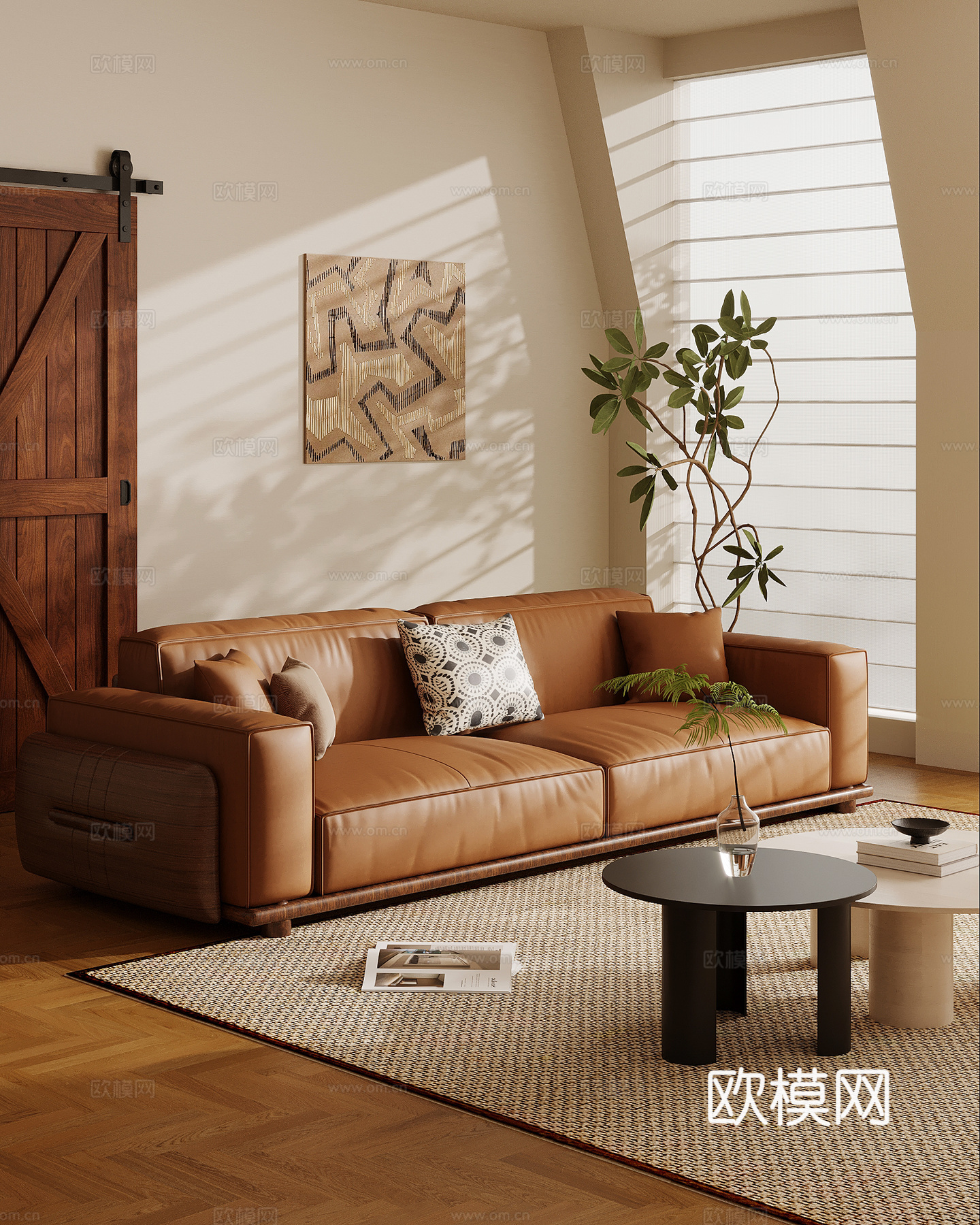 中古风多人沙发 直排沙发3d模型下载