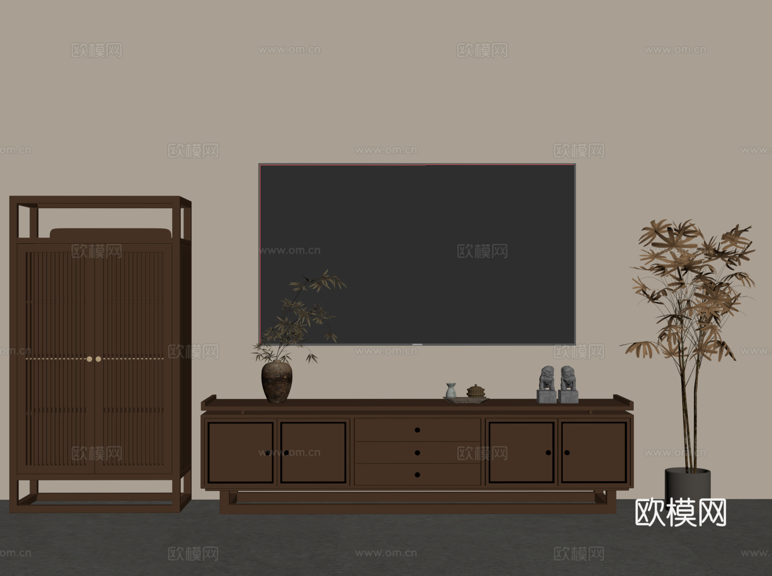 新中式电视柜su模型