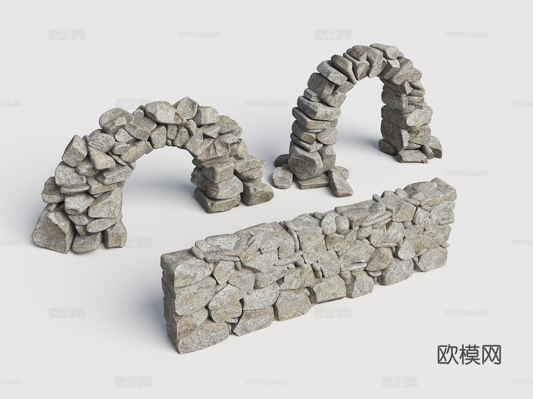 石头拱门 石头堆 块石挡墙 块石围墙 岩石门洞 景观石头门头su模型