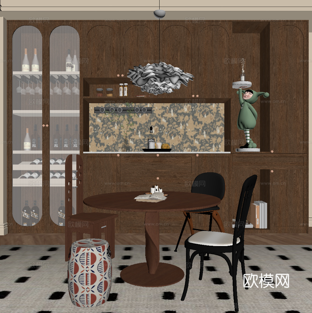 中古风餐厅su模型