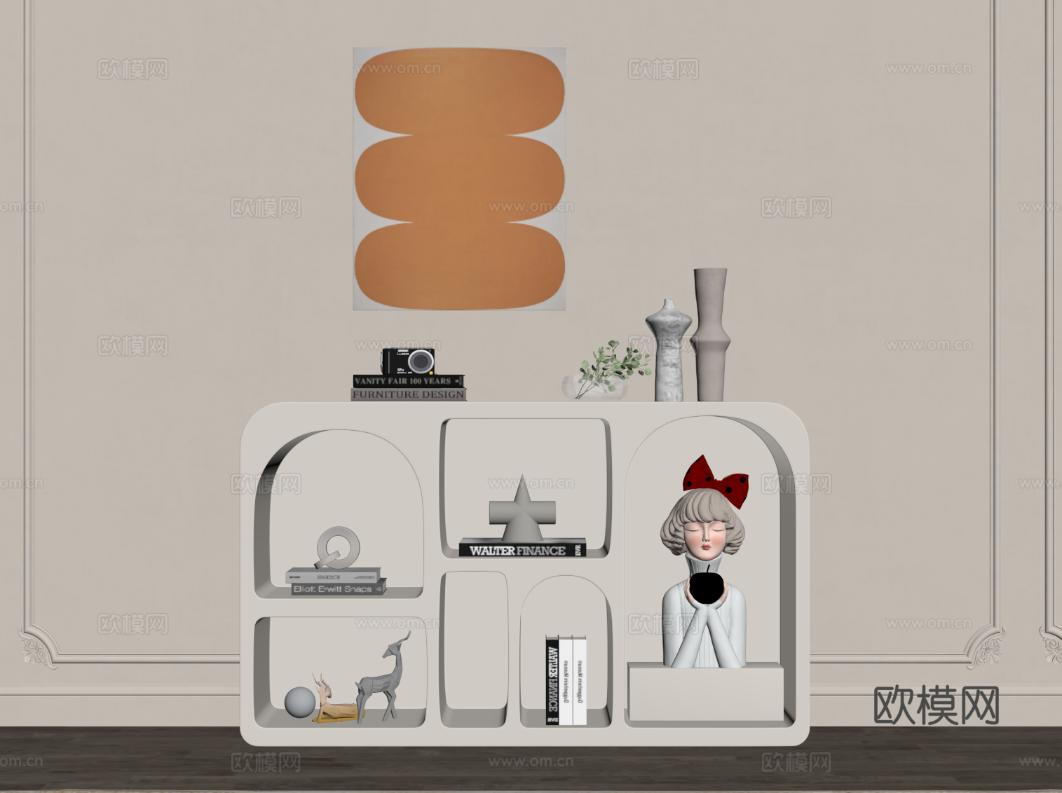 现代奶油风边柜 储物柜 装饰柜su模型