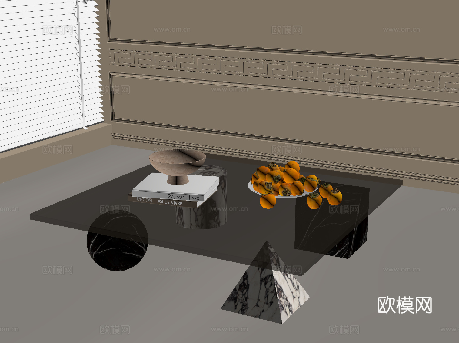 法式复古风茶几 玻璃茶几su模型