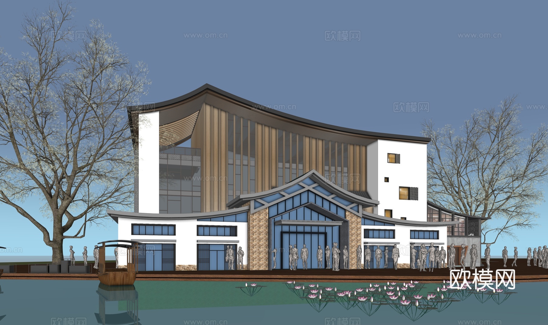 中式酒店办公楼su模型