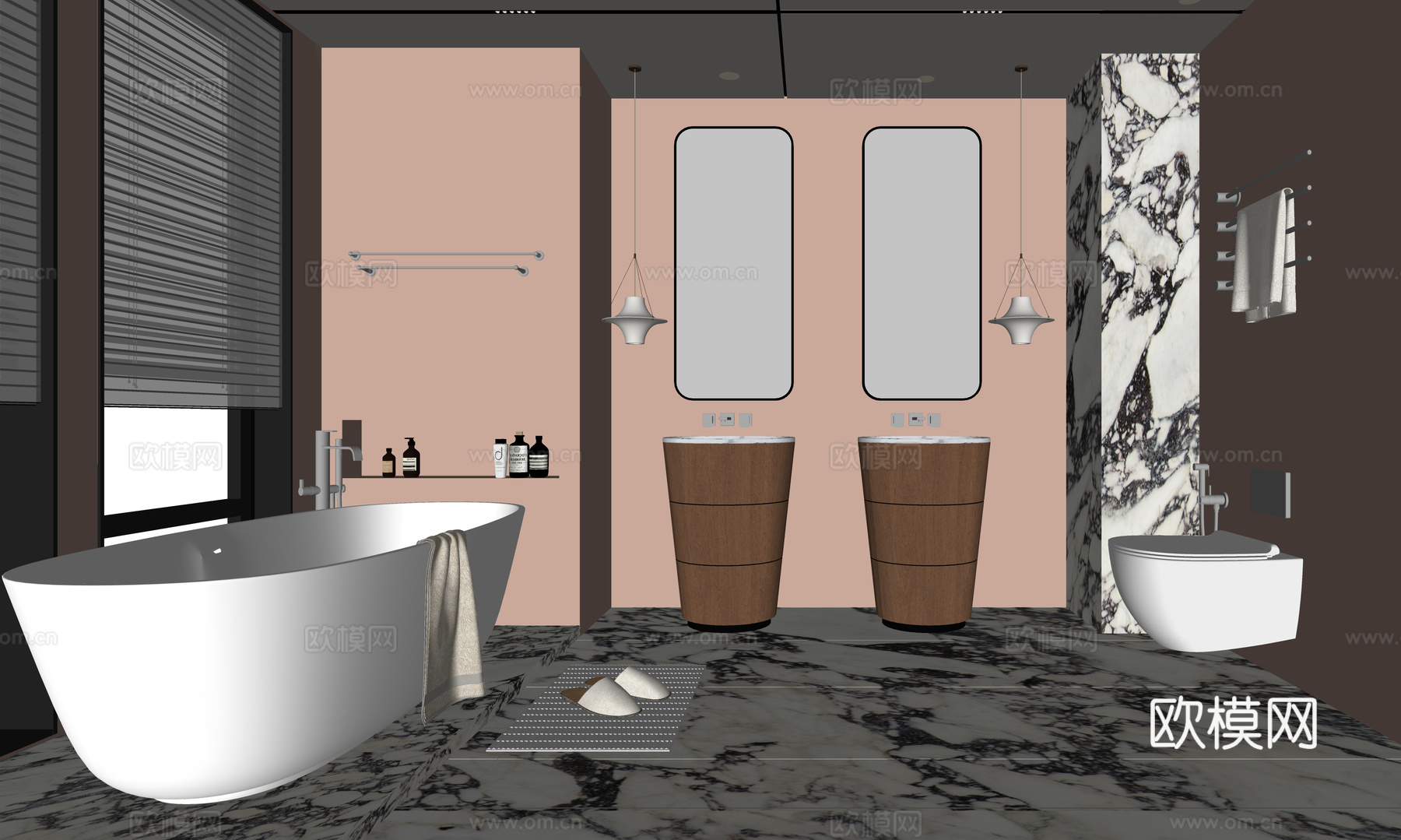 现代酒店卫生间 洗手台 浴缸su模型