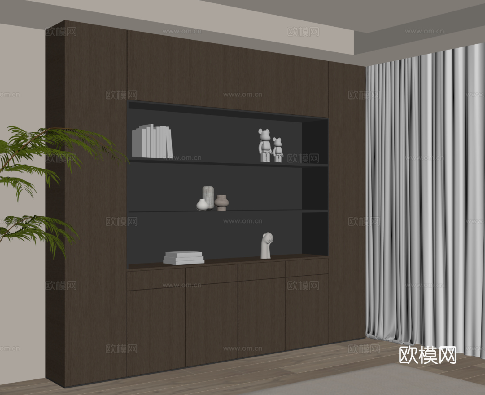 现代意式书柜su模型
