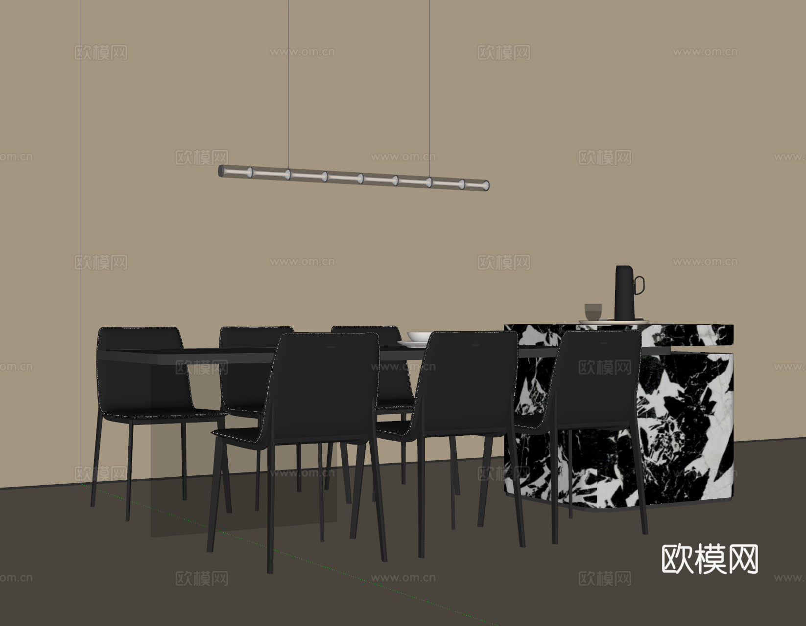 现代意式餐桌椅 岛台餐桌椅su模型