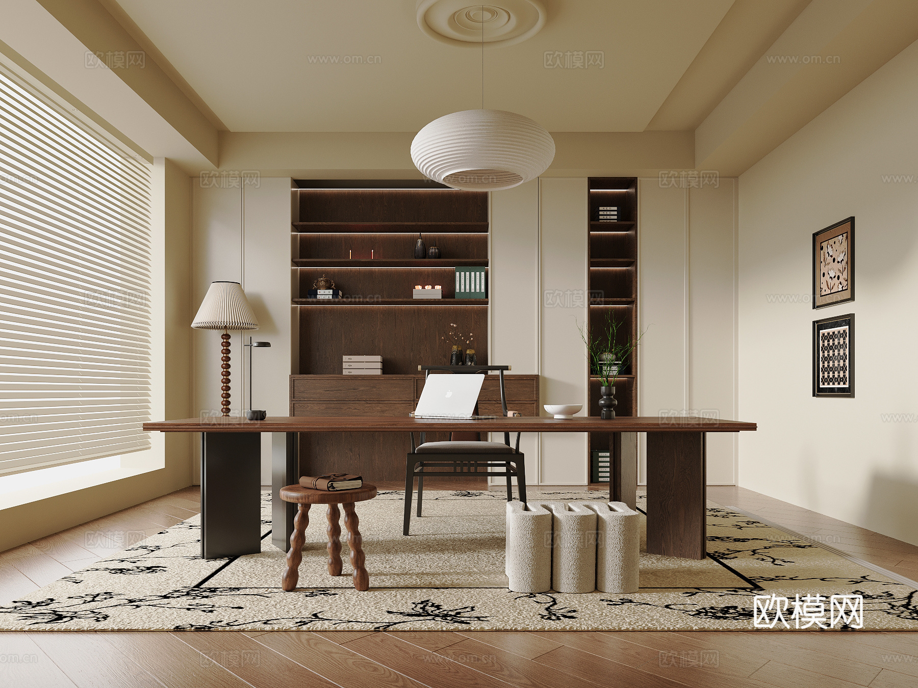 中古风书房su模型