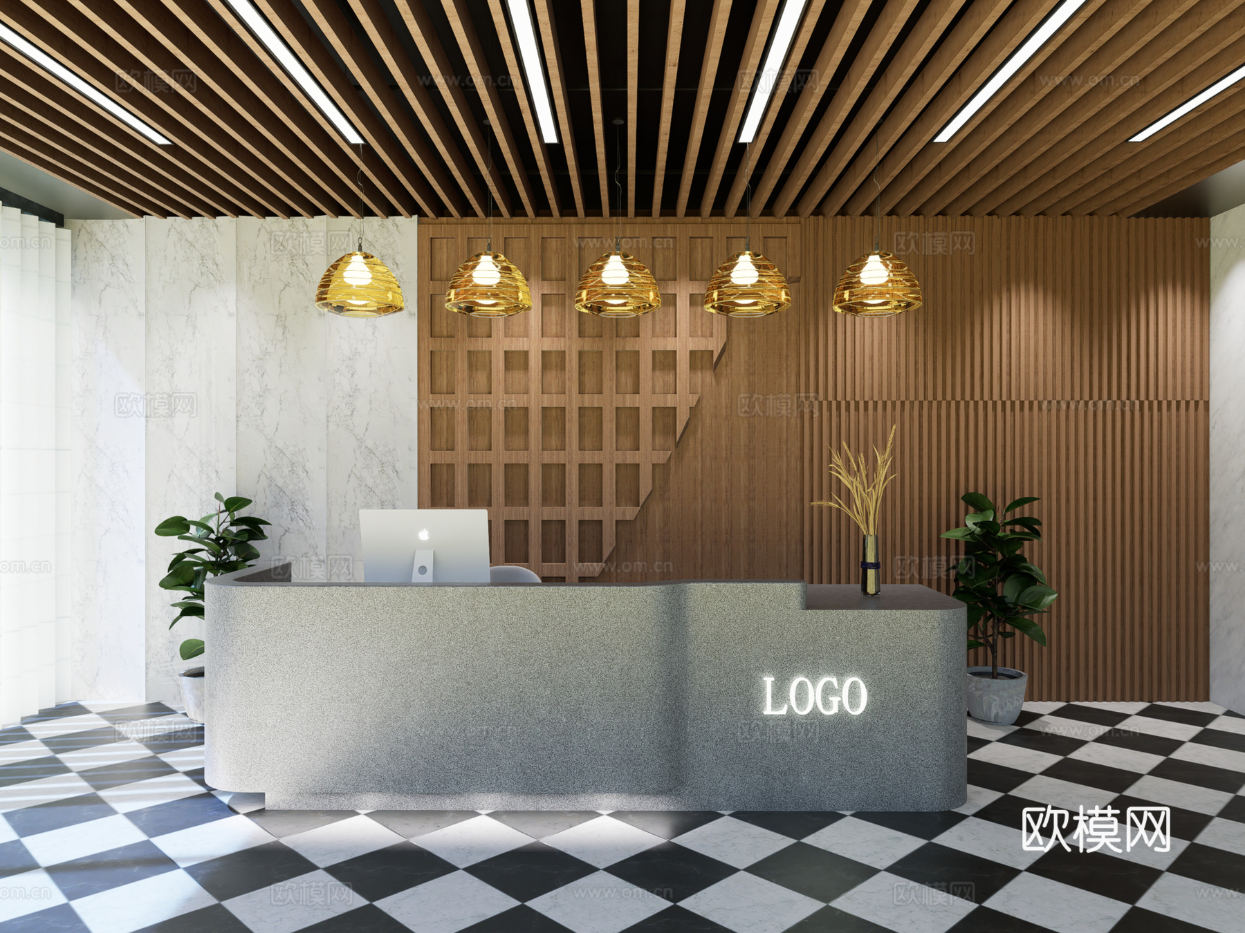 公司前台 现代简约风 接待台su模型