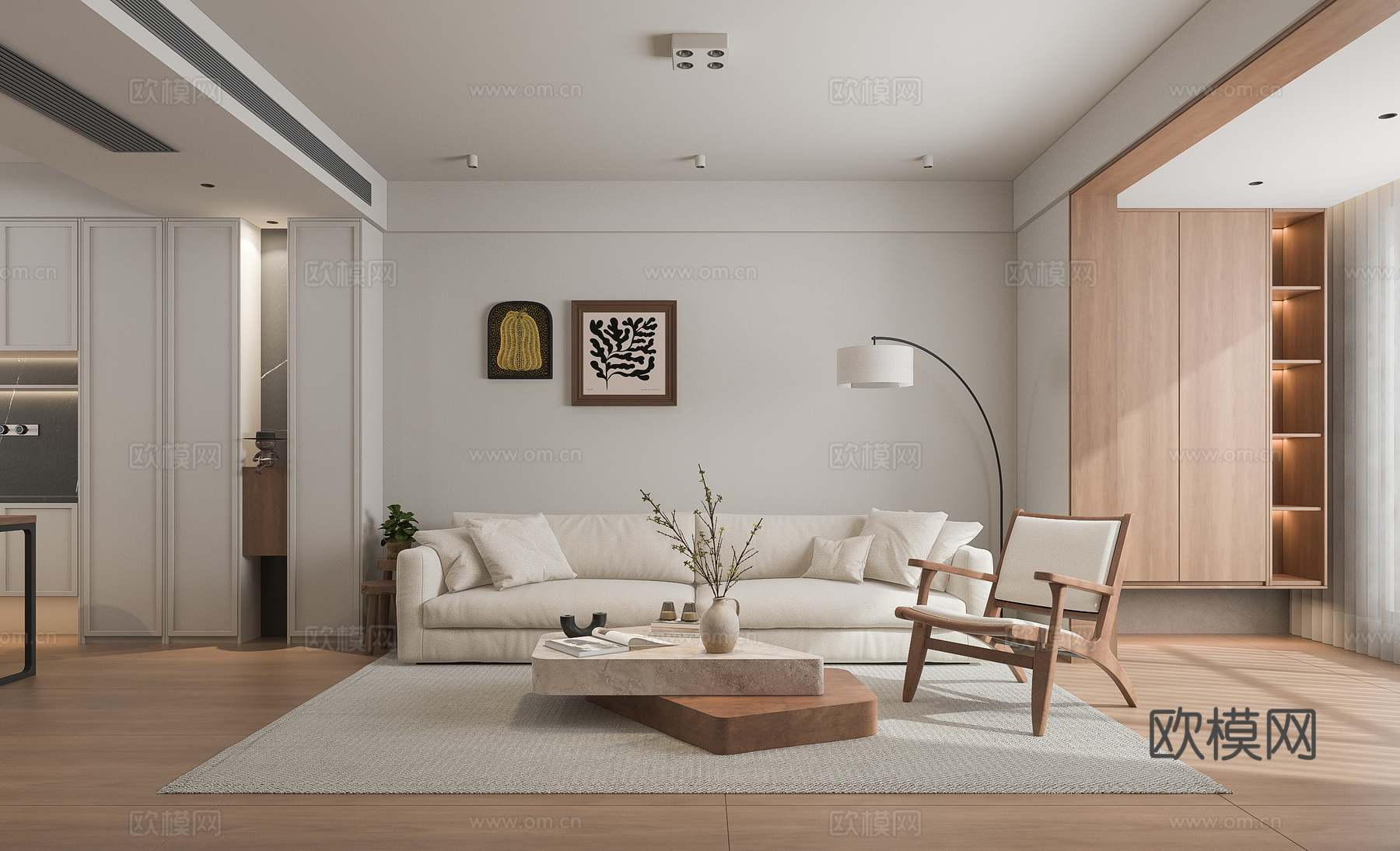 中古风客餐厅家具3d模型下载（渲染图2）