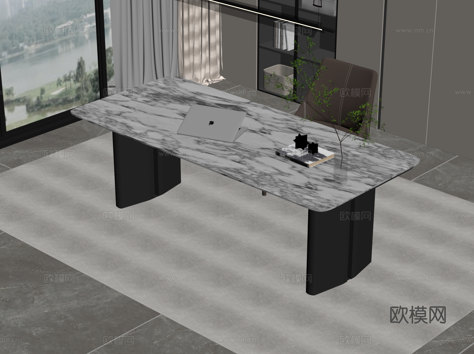 现代简约书桌椅 办公桌椅su模型