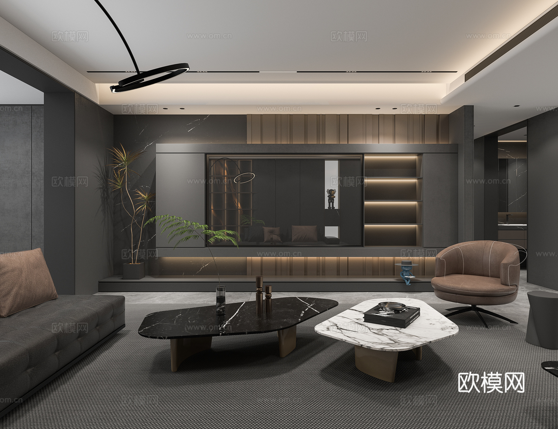 现代客餐厅家具3d模型下载（渲染图1）