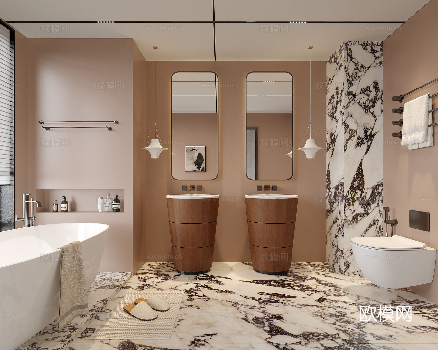 现代酒店卫生间 洗手台 浴缸su模型