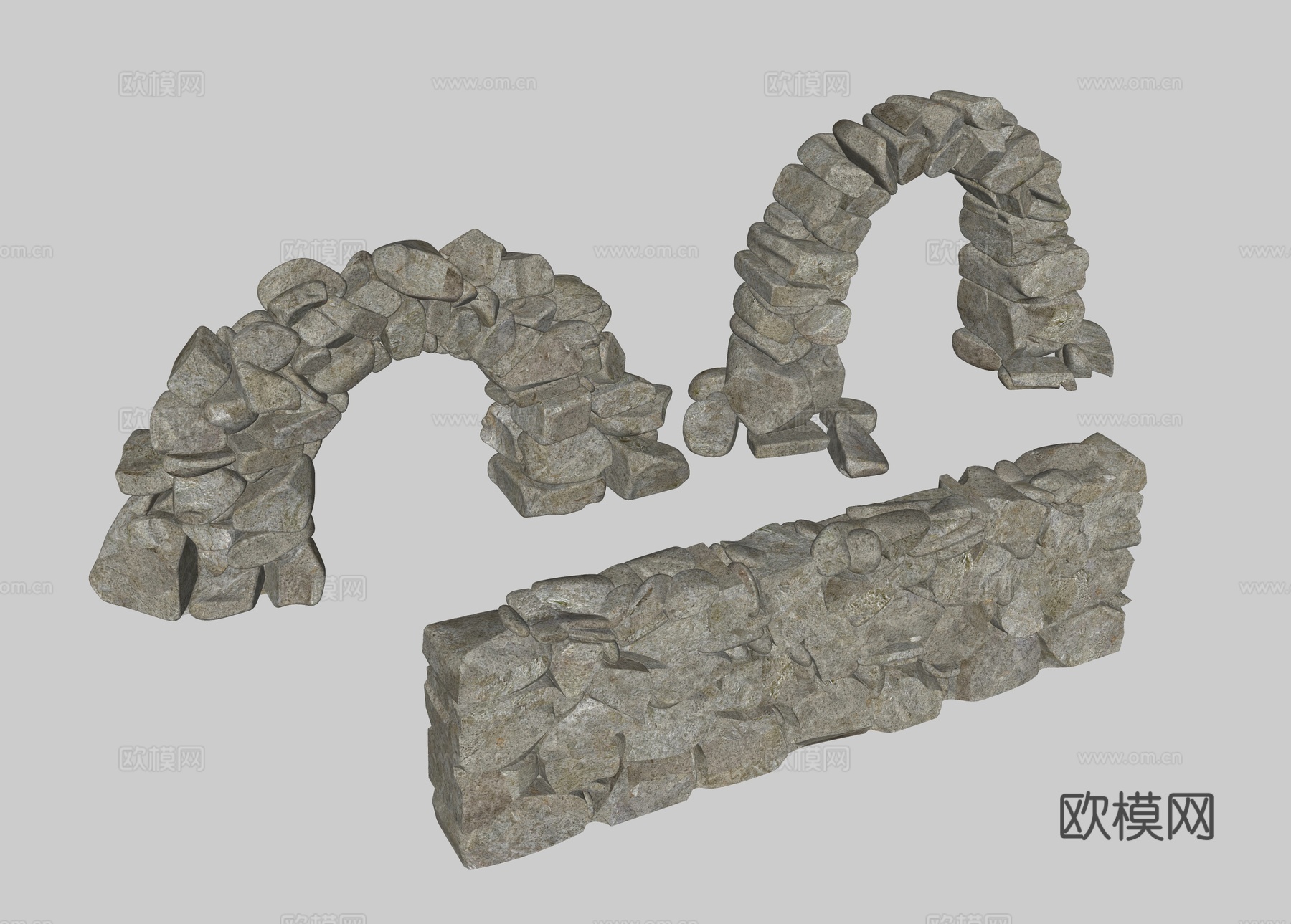 石头拱门 石头堆 块石挡墙 块石围墙 岩石门洞 景观石头门头su模型