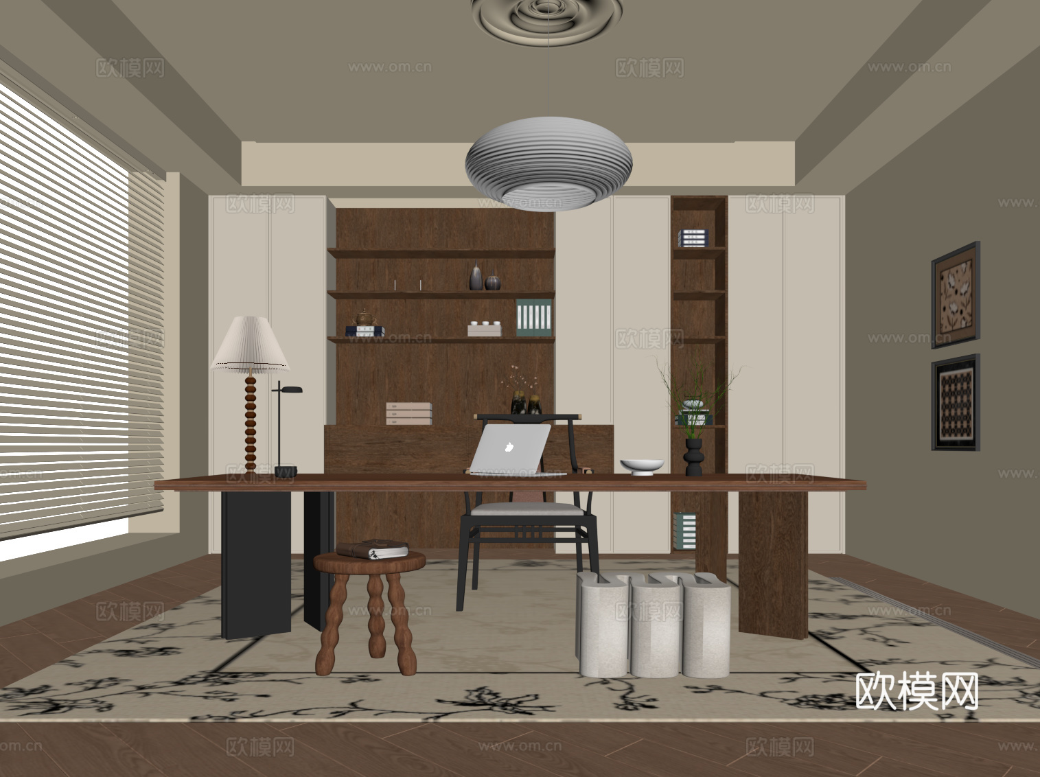 中古风书房su模型