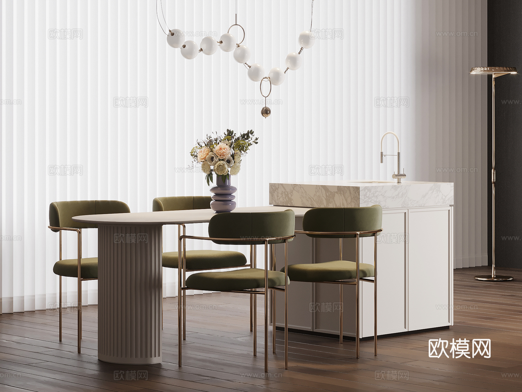 法式岛台 餐桌椅su模型