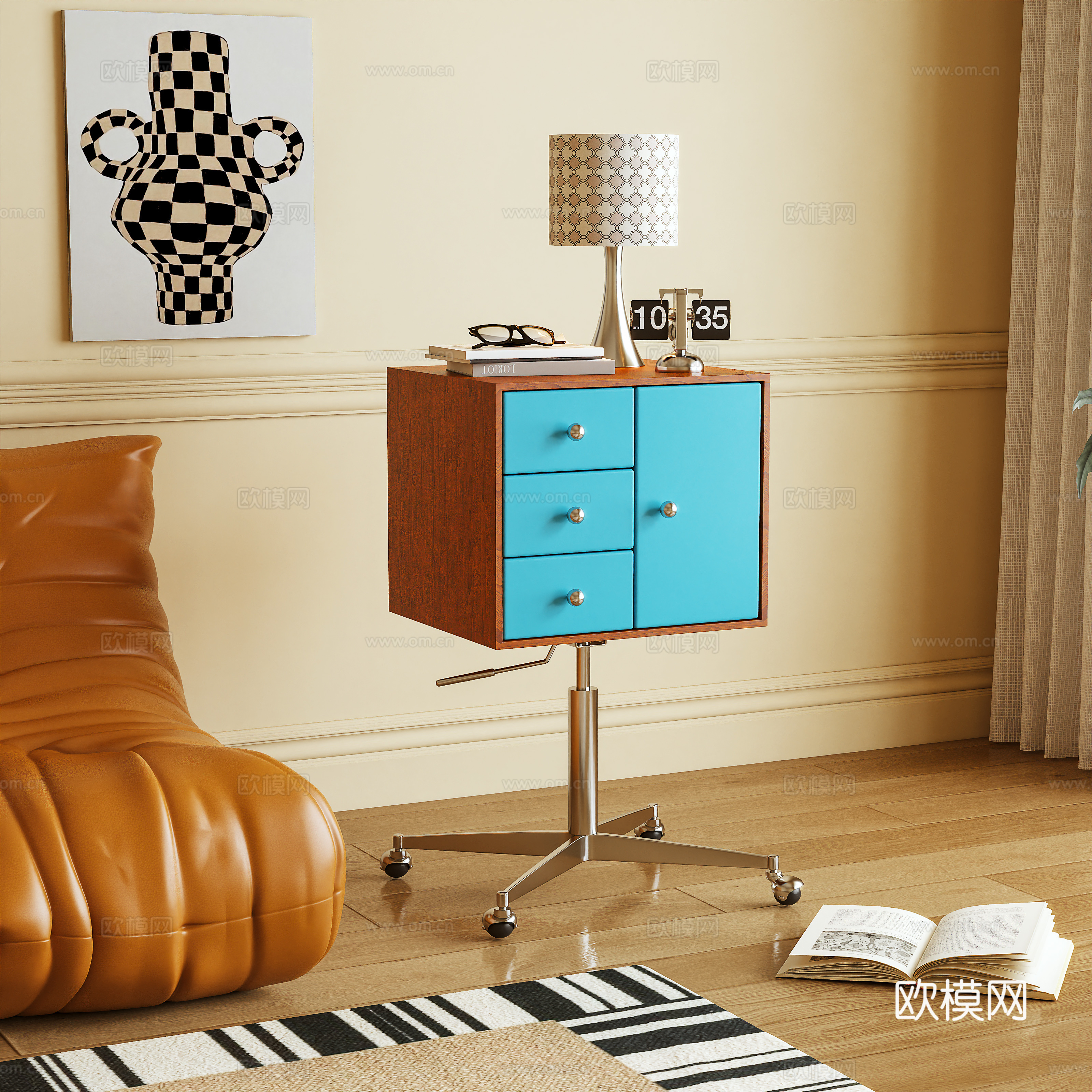 床头柜 边柜 移动柜 边几 摆件3d模型下载