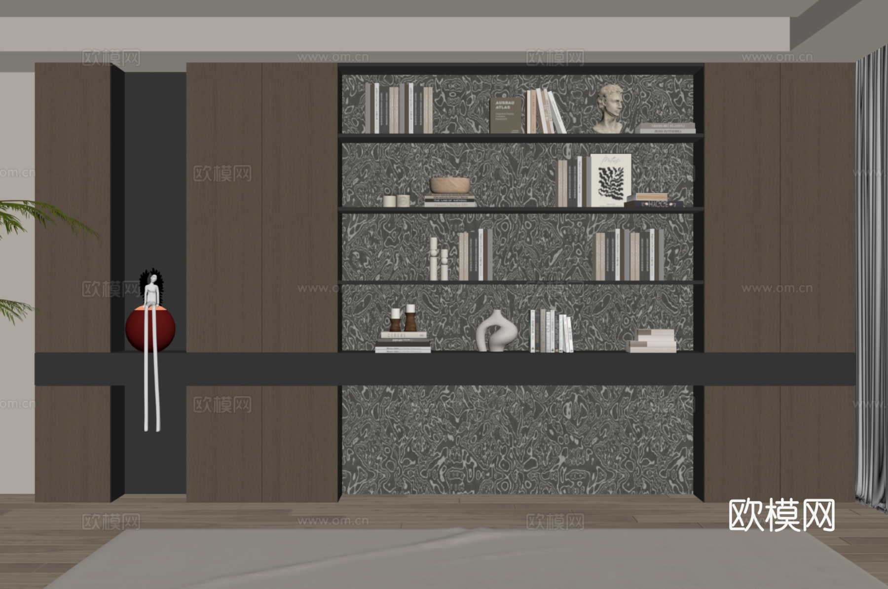 现代意式书柜su模型