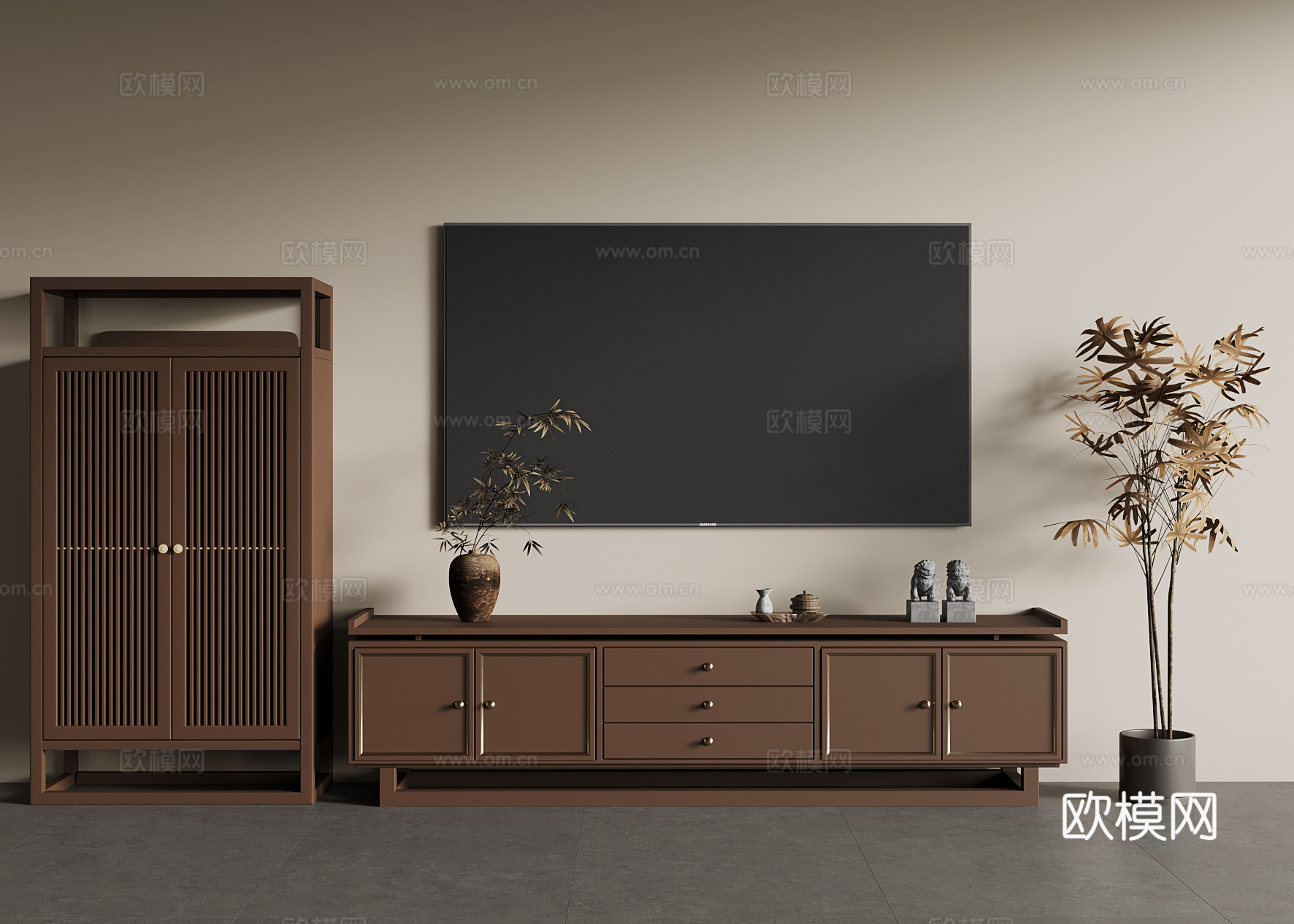 新中式电视柜su模型