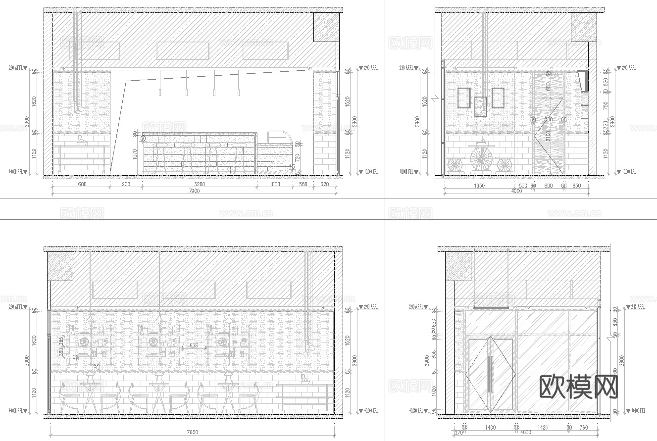 奶茶店 咖啡店 最新全套施工图合集cad施工图