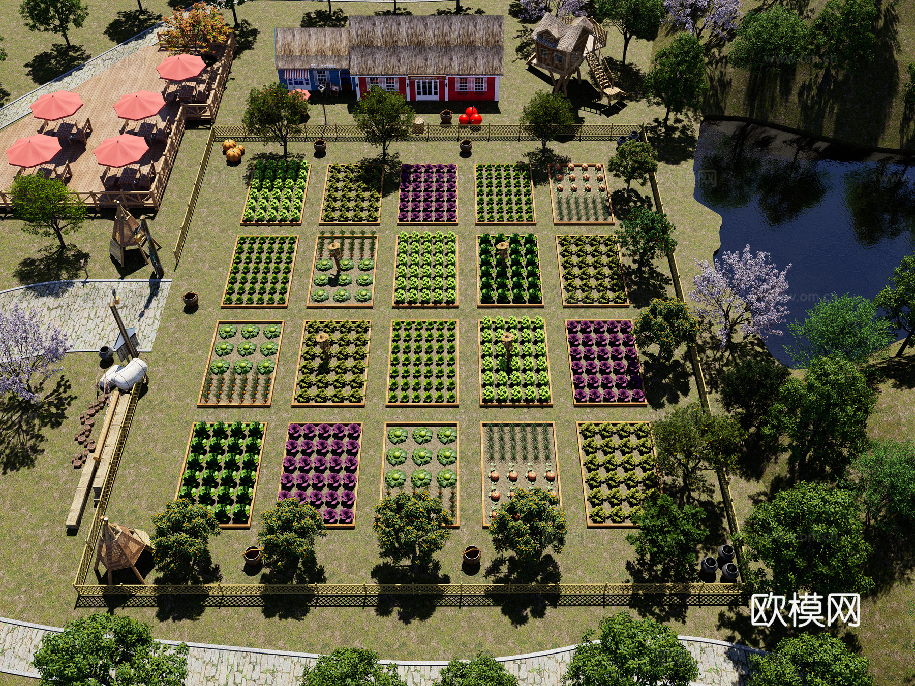 现代生态农场景观 亲子采摘园 乡村菜地 亲子农园 农业观光园su模型