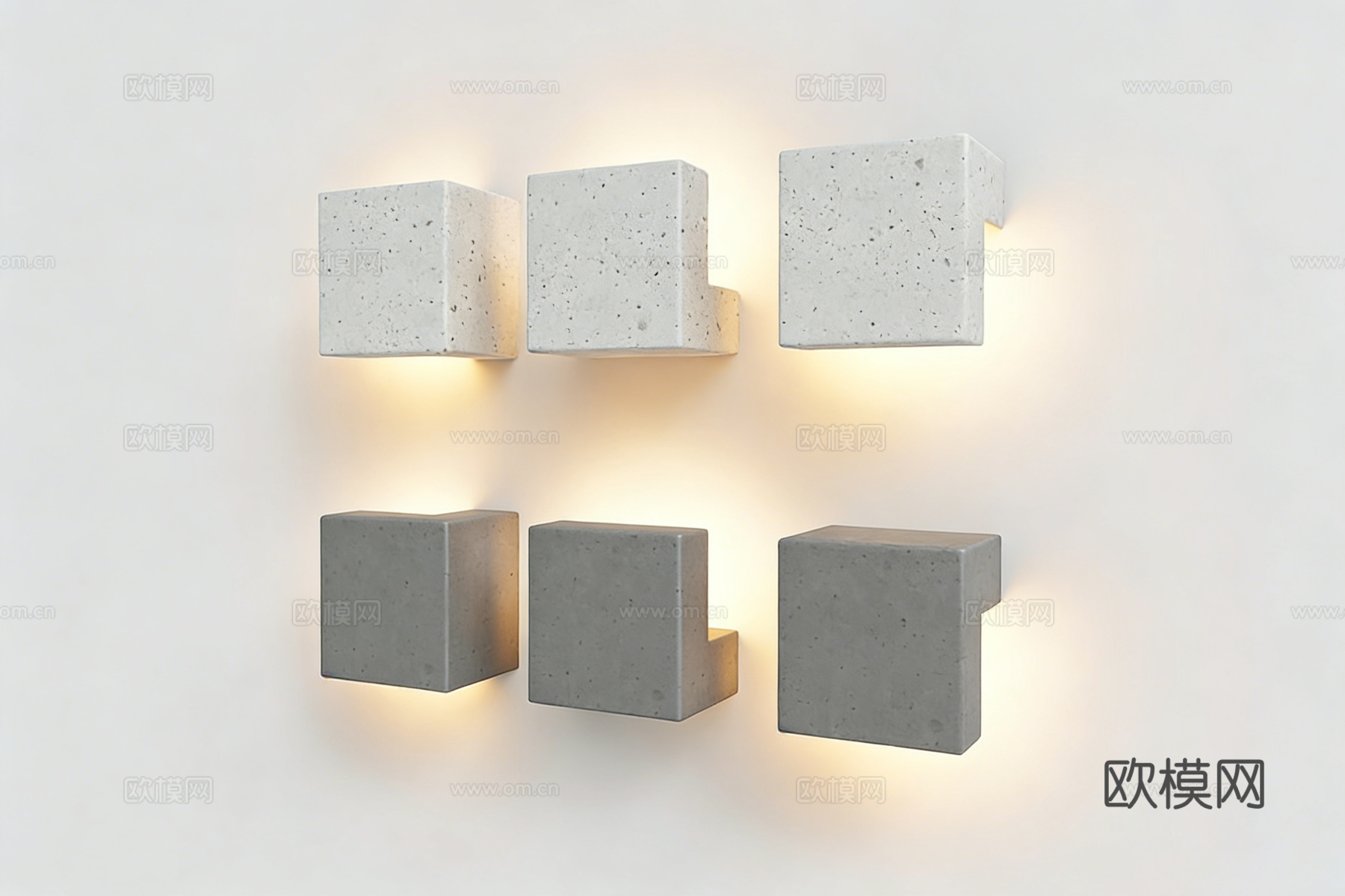 混凝土壁灯 工业风壁灯 几何造型壁灯 L形发光壁灯 嵌入式壁su模型