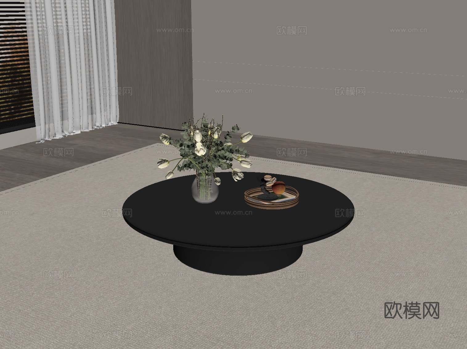 法式复古风茶几 圆形茶几 实木茶几su模型