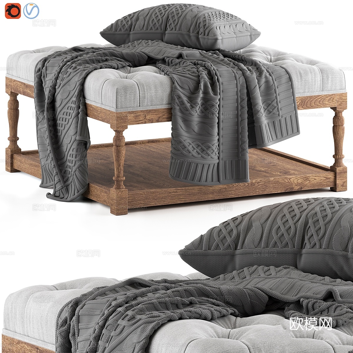 乡村家居切斯特菲尔德咖啡桌3d模型下载