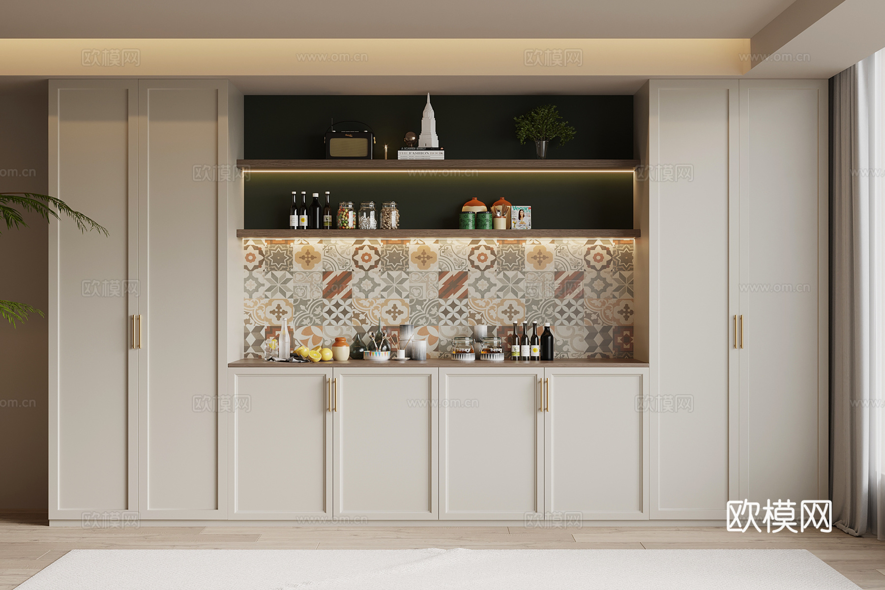 现代奶油风酒柜 餐边柜su模型
