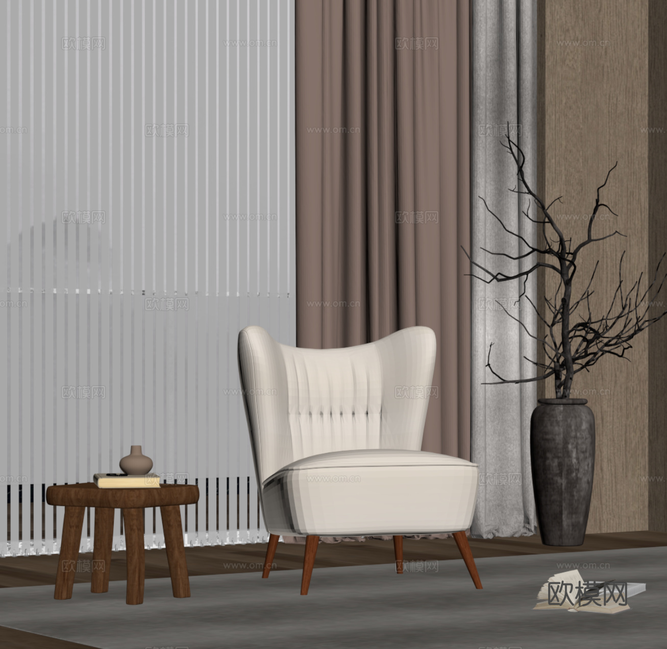 中古风休闲椅 边几su模型