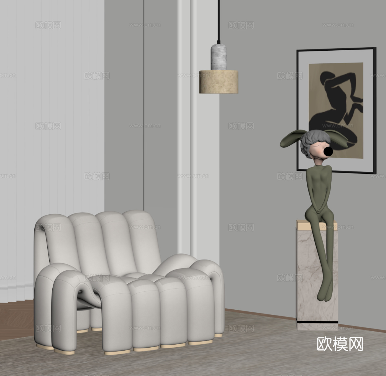 现代奶油风休闲椅 雕塑摆件su模型