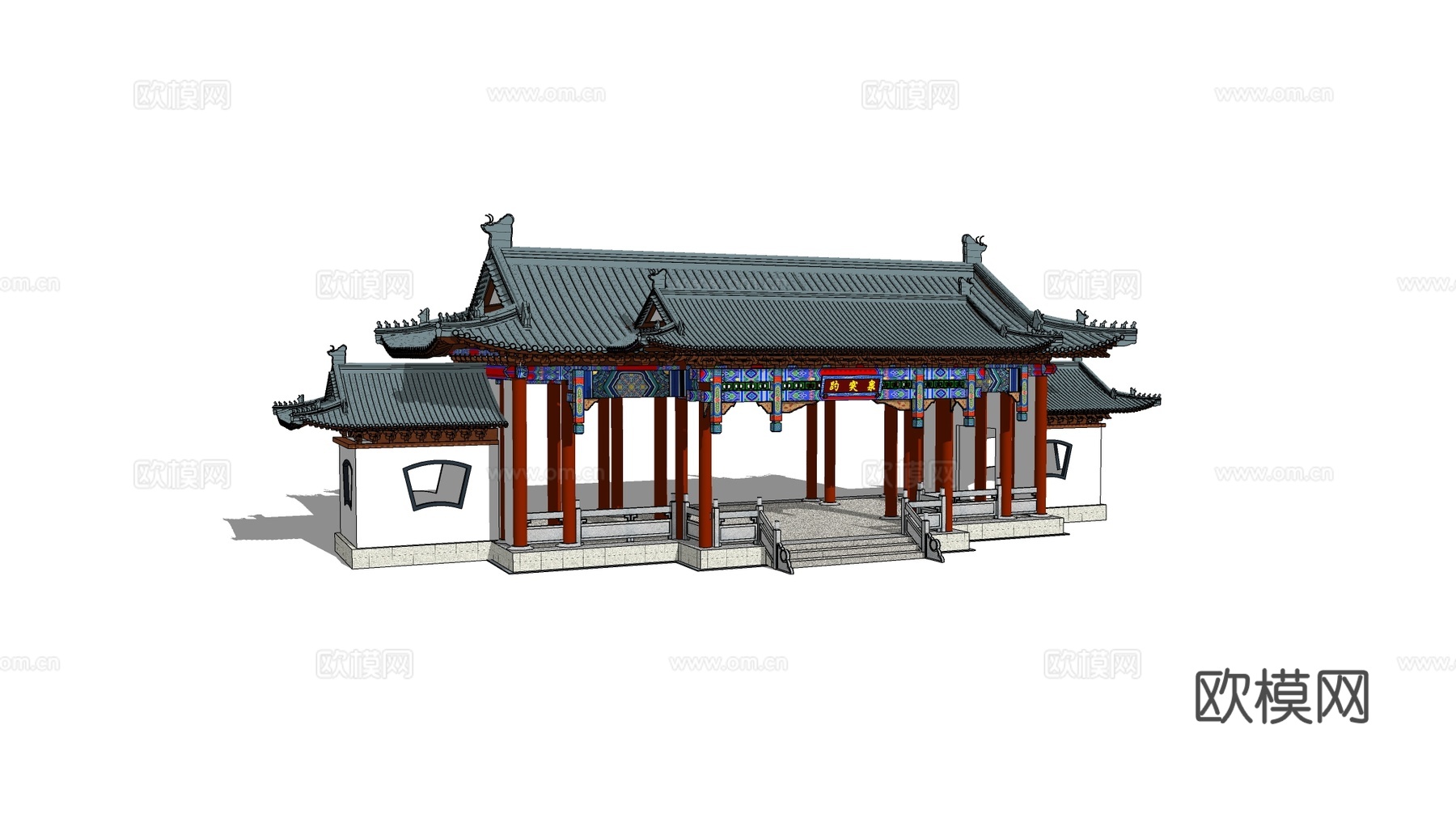 中式庭院建筑小品 中式古亭 传统亭廊组合 建筑小品 园林建筑su模型