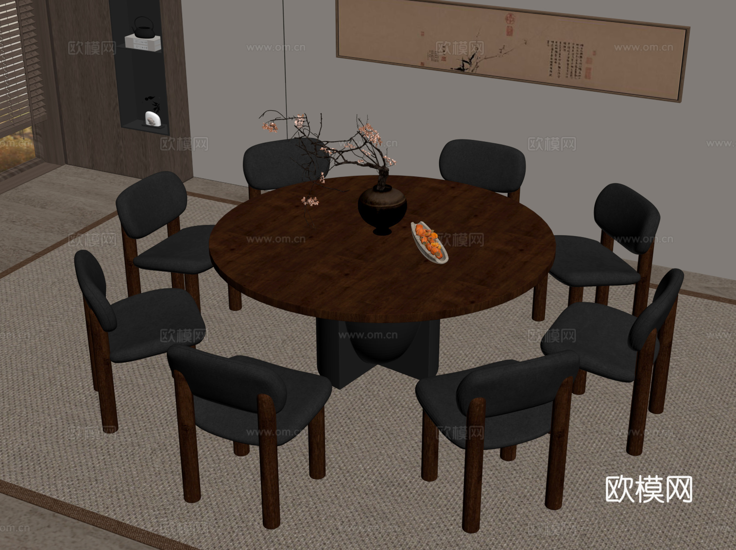 中古风餐桌su模型