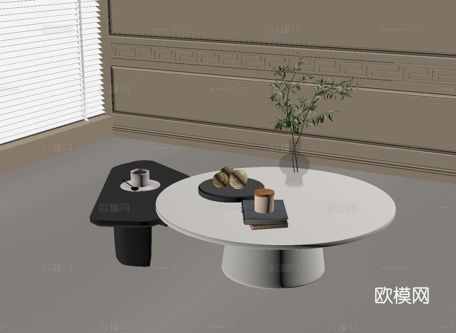 现代奶油风茶几 子母几su模型
