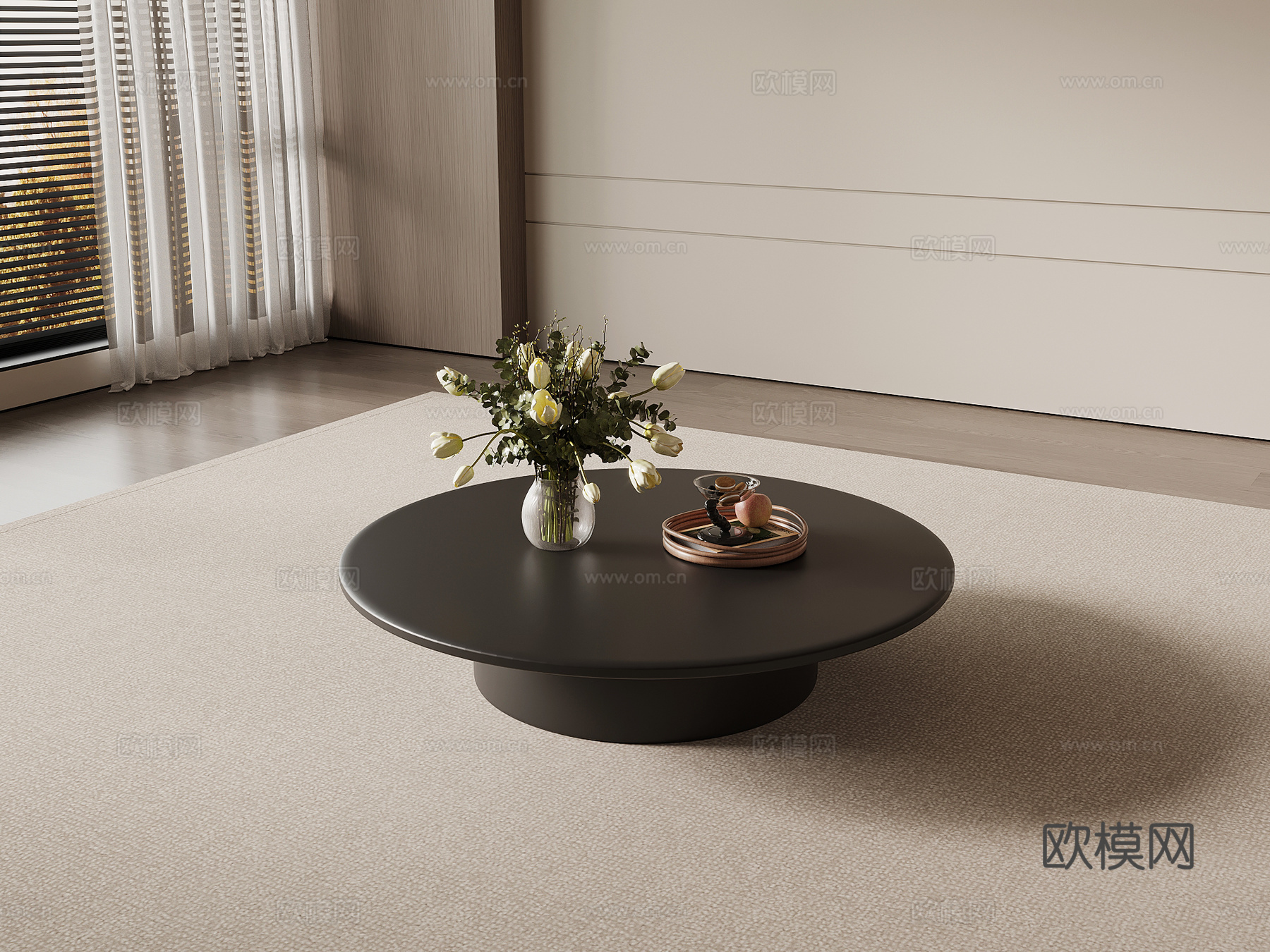 法式复古风茶几 圆形茶几 实木茶几su模型