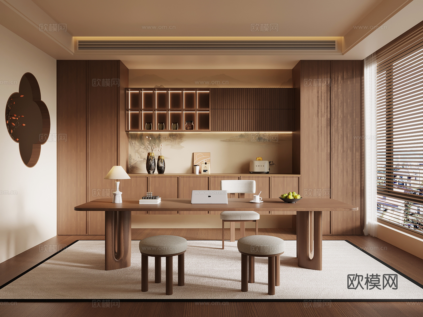 新中式书房3d模型下载