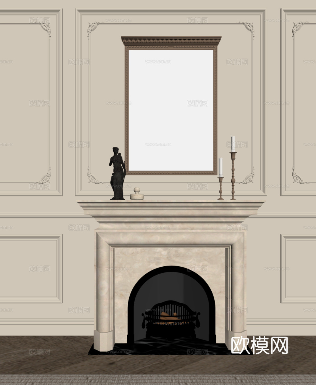 法式奶油风壁炉su模型