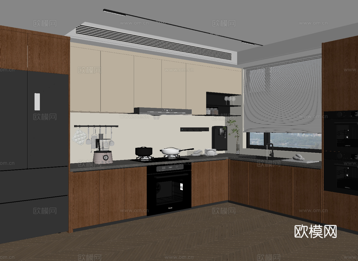 中古风厨房su模型