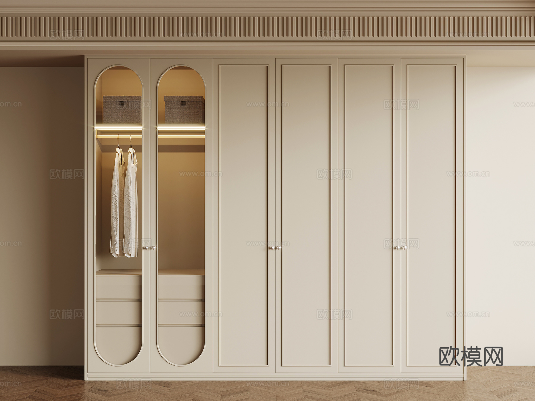 法式奶油风衣柜su模型