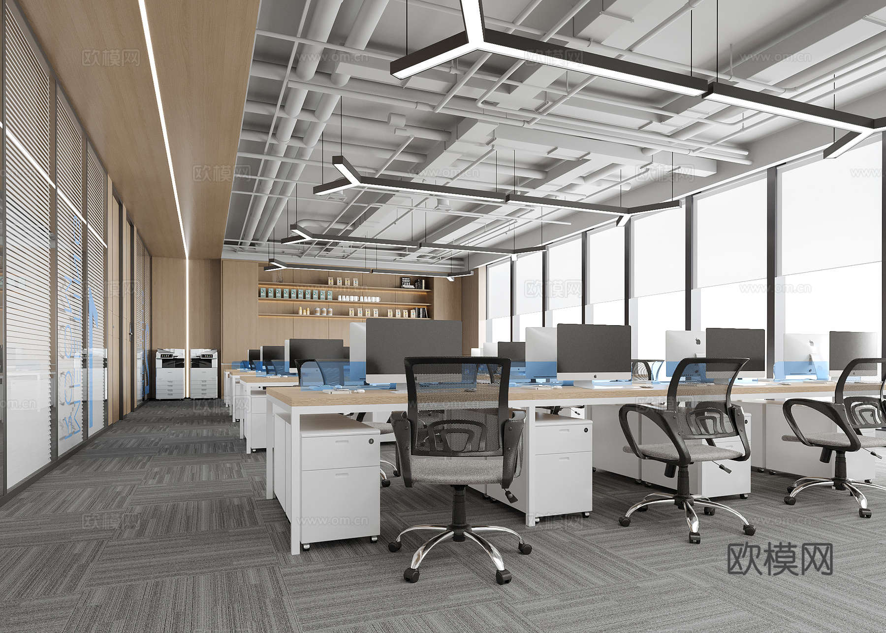 现代办公区 员工办公桌椅su模型