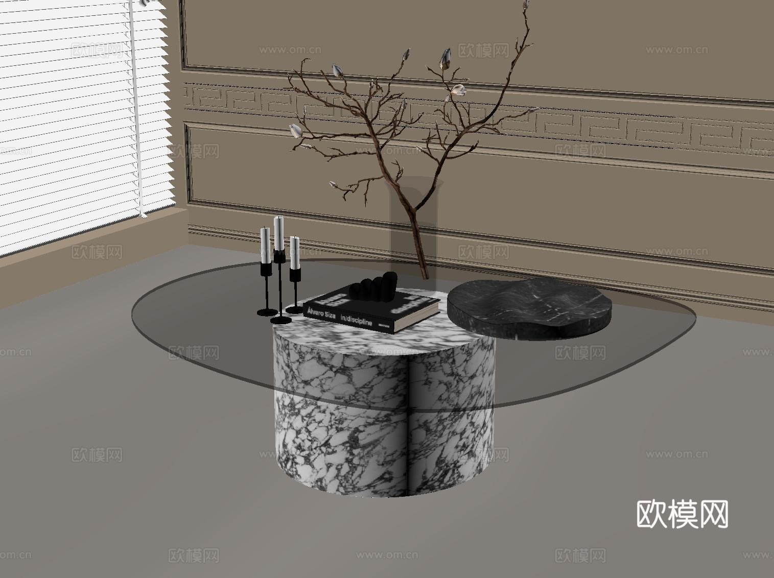 法式复古风茶几 玻璃茶几su模型