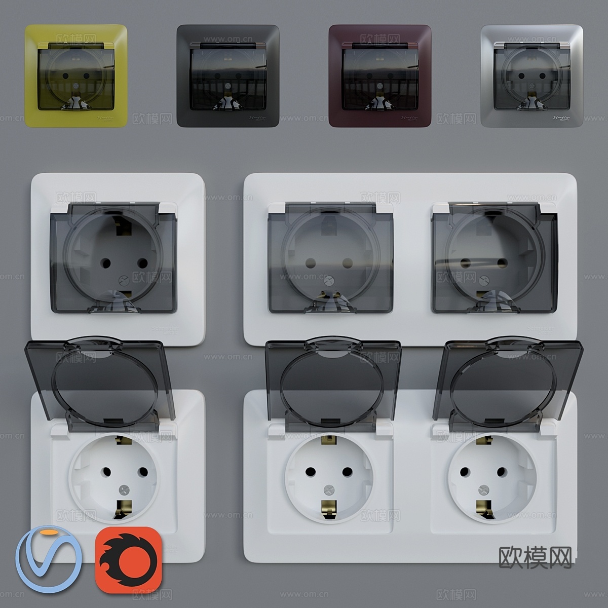 施耐德电气Glossa防水插座3d模型