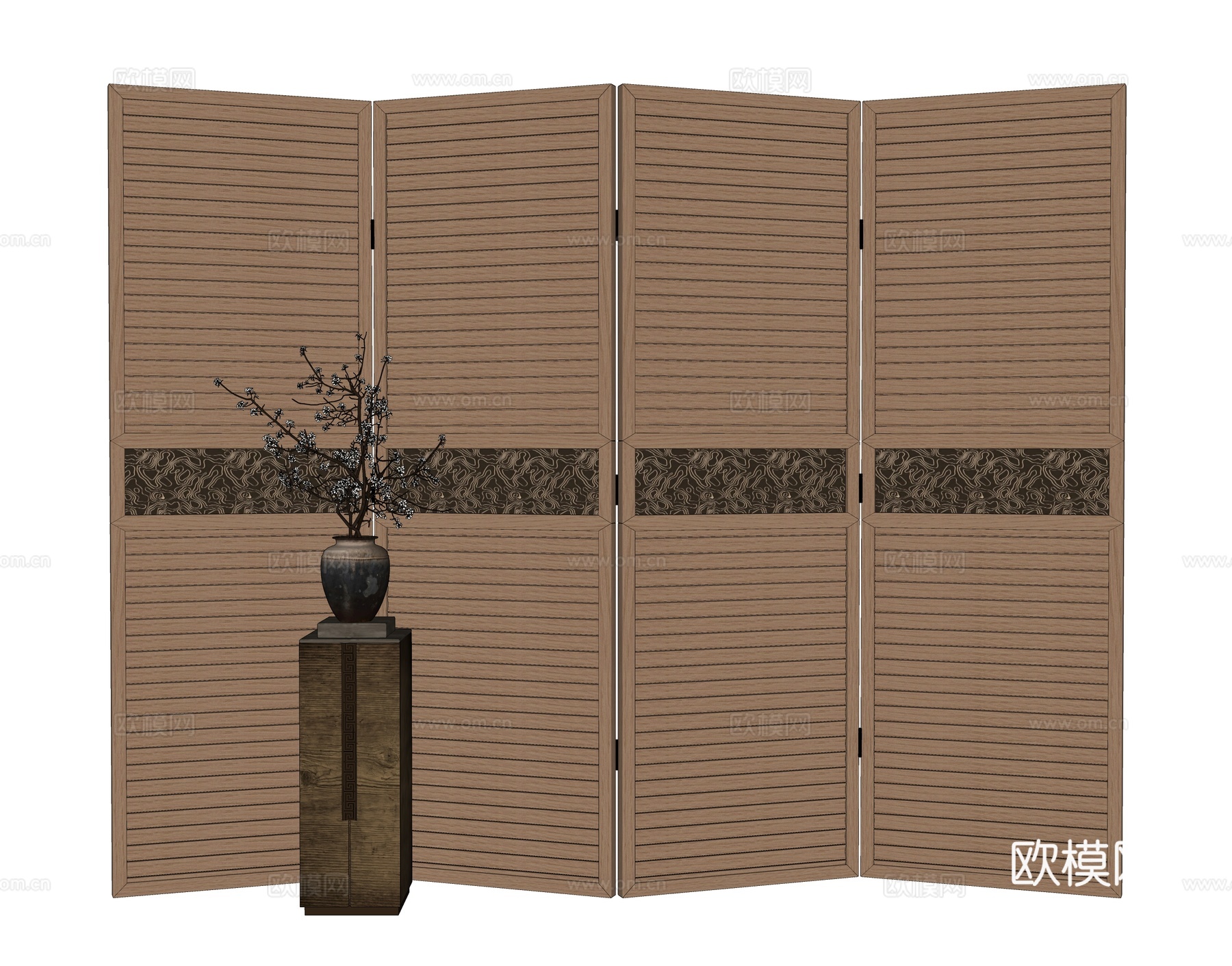 中古风折叠门 屏风隔断su模型