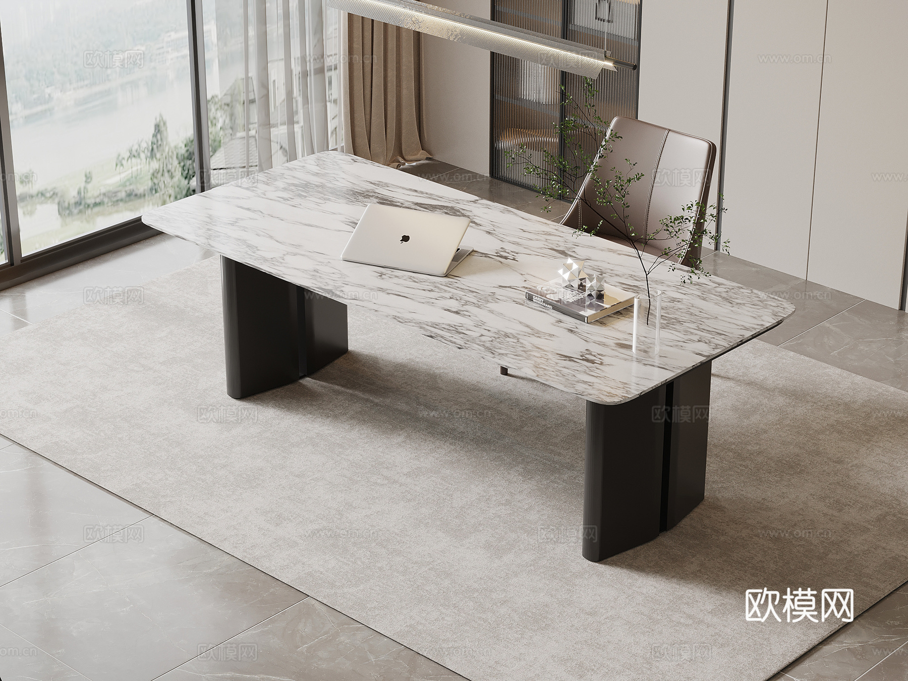 现代简约书桌椅 办公桌椅su模型