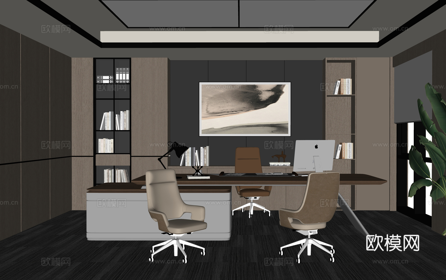 现代总经理办公室 老板办公室su模型