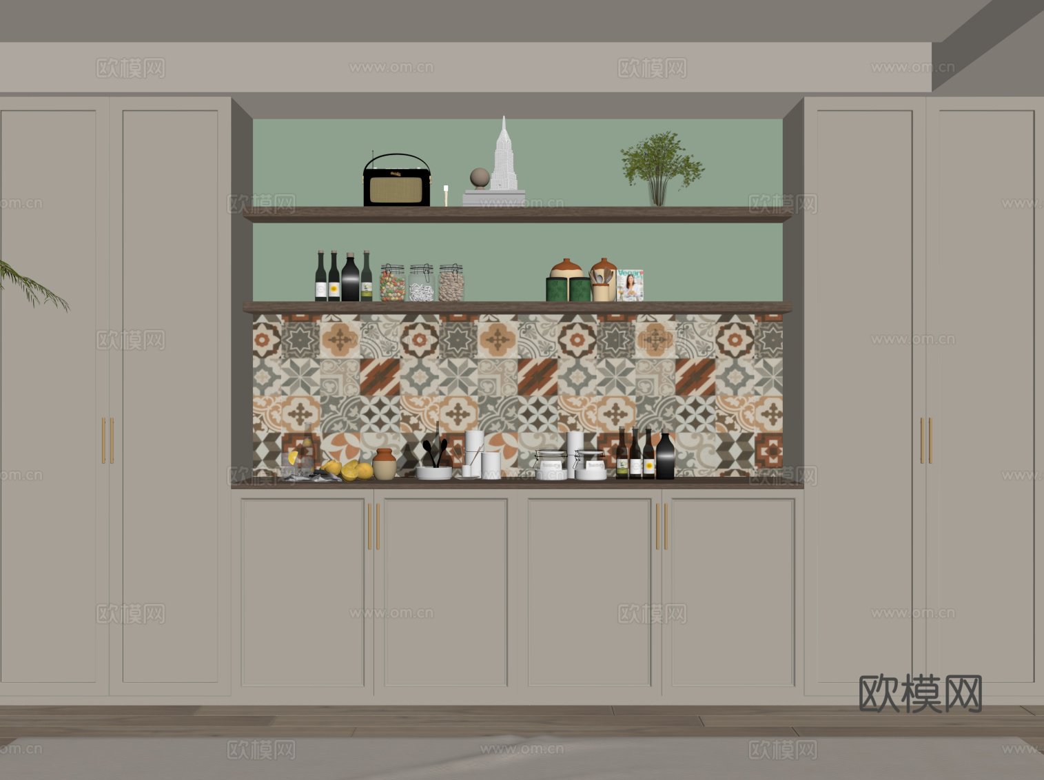 现代奶油风酒柜 餐边柜su模型